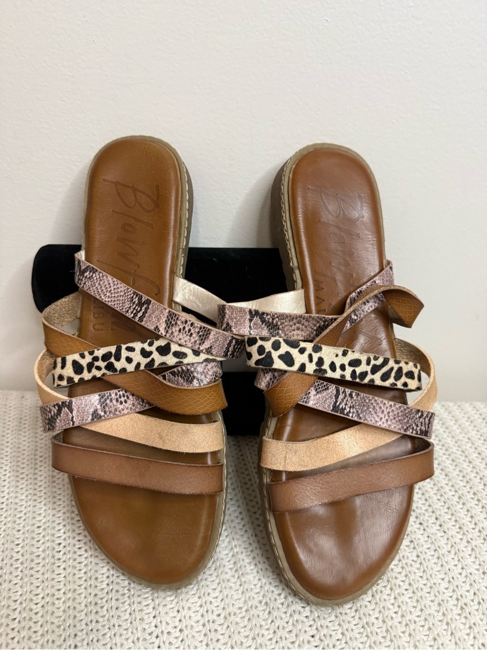 Blowfish Women’s Brown Multi-Strap Slide Sandals with Animal Print size 10 - Picture 2 of 9